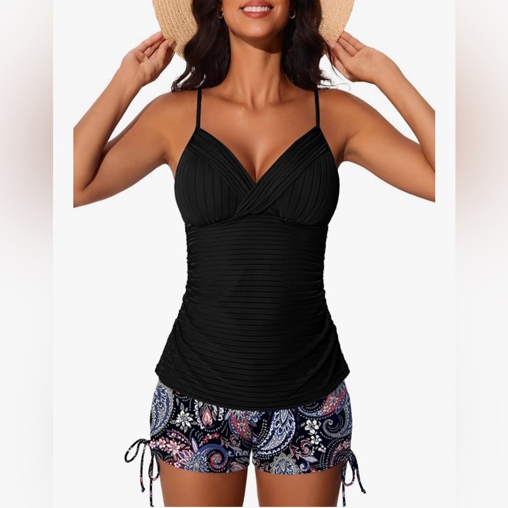 Black Ruched Tankini Top